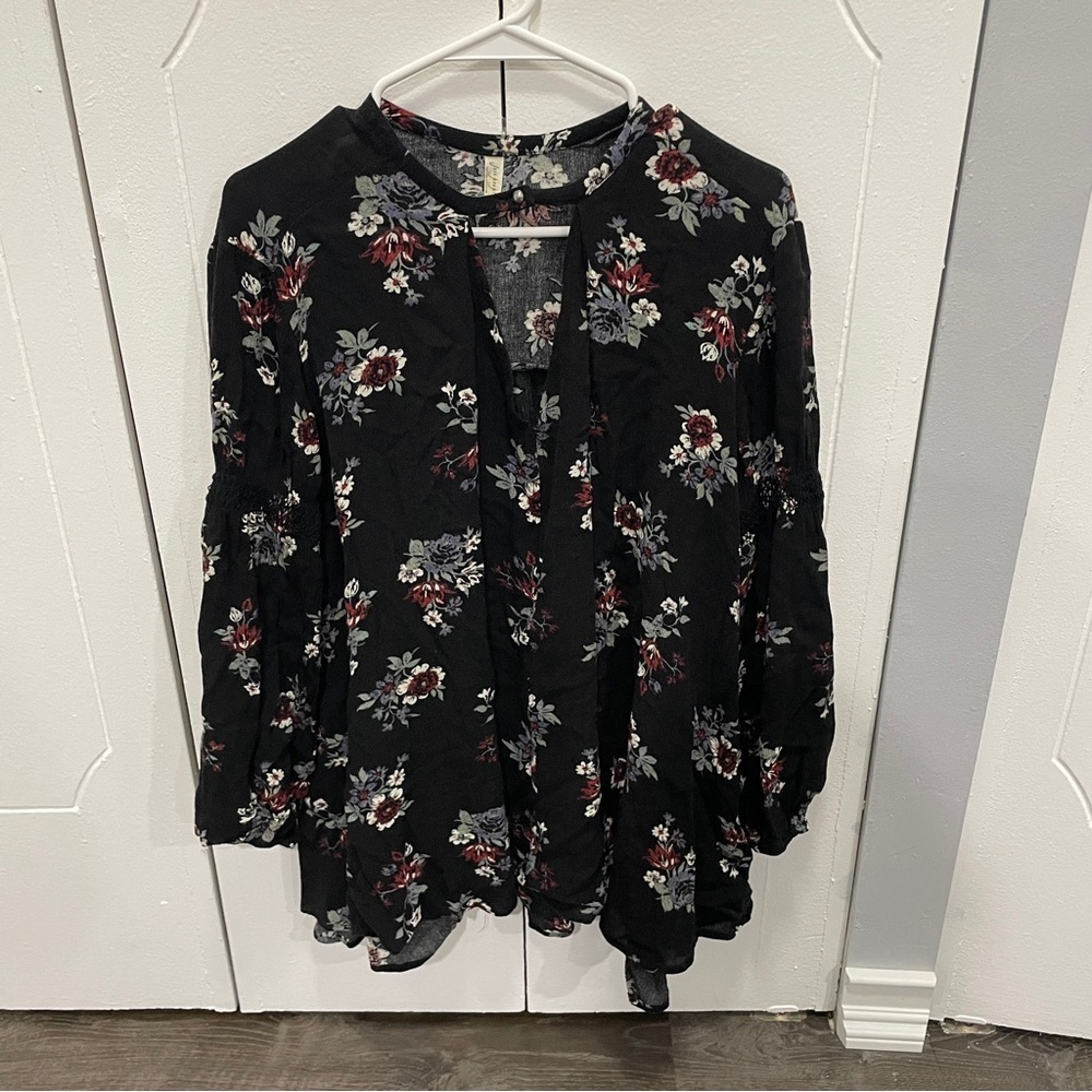 Free People Black Floral Swing Tunic Long SleeveDress - Picture 5 of 13